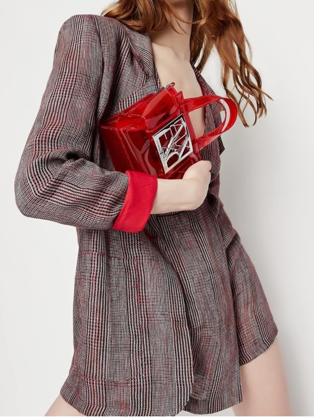 A|X Armani Exchange Oversized 100% Linen Glen Plaid Blazer